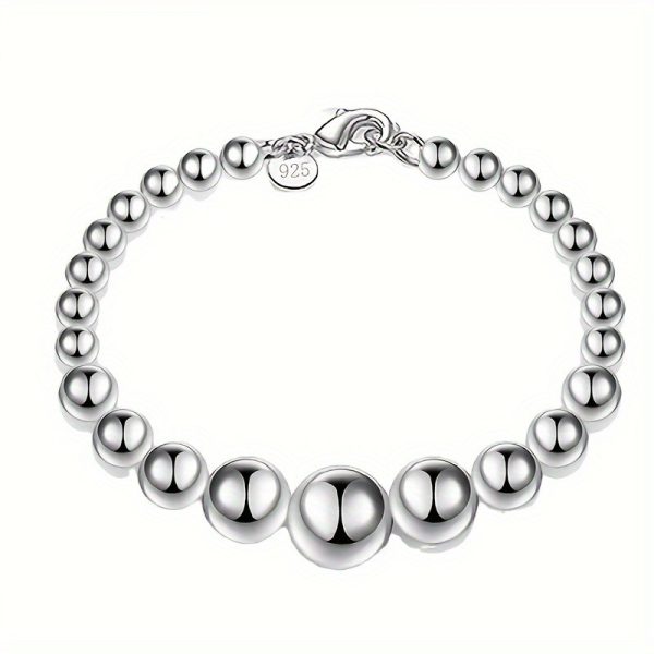 1pc Elegant 925 Sterling Silver Bead Bracelet for Women - Simple Round Handcrafted Design, Sexy Style, Ideal for Gifting and Parties, Christmas Season Suitable, No Stone Inlay, 925 Silver Plated - Image 3
