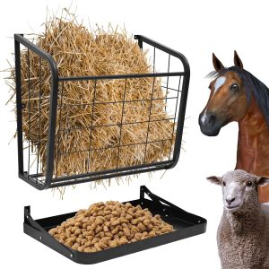 1pc Heavy Duty 23.5 Gallon Stainless Steel Wall Mounted Hay Feeder for Horses, Sheep, Cattle - 2-in-1 Detachable Tray Design, Multi-Sided Livestock Feeding Rack