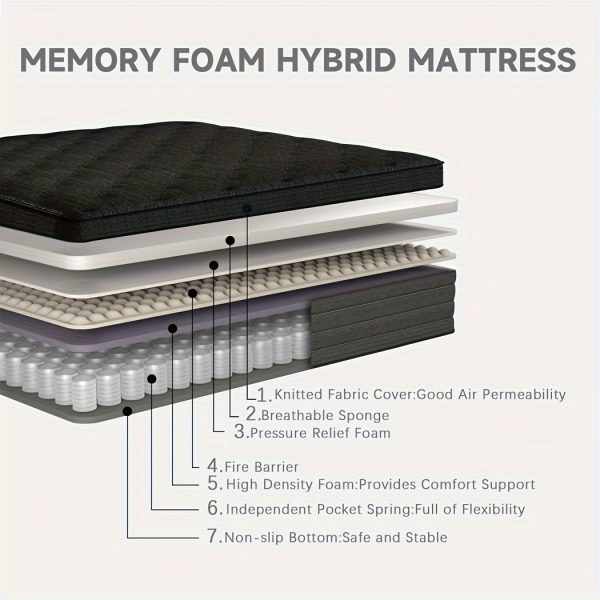 12-Inch Luxury Hybrid Mattress - Twin, Full, Queen, King Size Pocket Spring Mattresses in a Box for Ultimate Comfort and Support - Cooling, Breathable, and Pressure-Relieving Design - Image 9