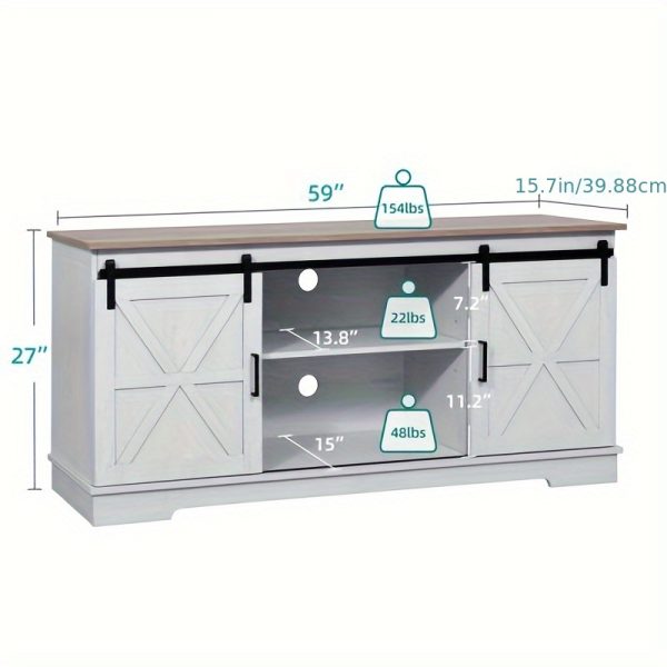 Xelsyo Farmhouse TV Stand for TVs up to 65'', Entertainment Center with Barn Doors, TV Media Console Cabinet, Grey Wash - Image 2