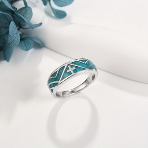 Stunning Turquoise Cross Ring - Bands with 925 Sterling Silver, Elegant Jewelry Gifts for Women and Men, Perfect for Any Occasion