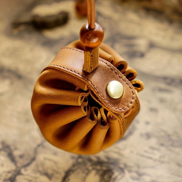 1pc Handmade Head Layer Cowhide Coin Wallet With Drawstring Coin Pouch, Organize Coins, Keys And Other Small Objects, Men'S And Women'S Universal Small Faux Leather Wallet Organizer, Easy To Carry