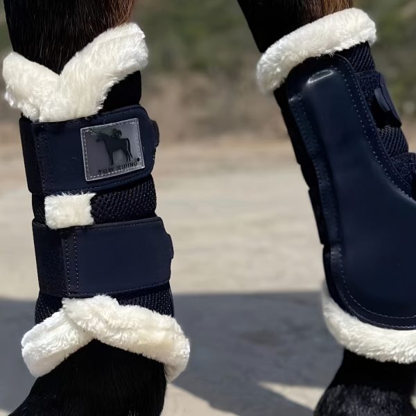 1 Pair EquiStar Horse Leg Protection Wraps - Breathable Mesh & Faux Leather, Quick-Fit for Training & Jumping, Impact Absorbing, Faux Leather, Sizes XL/L/M, for Horses, Without Battery