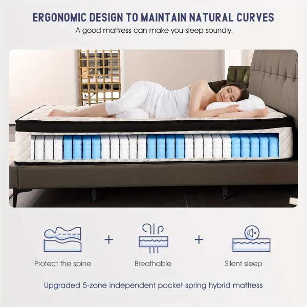 1pc Oyajia 12 Inch King Size Hybrid Mattress - Medium Firm, Memory Foam & Pocket Springs, Motion Isolation, Edge Support, Pressure Relief, Knitted Polyester Cover, No Wood Materials - Image 6