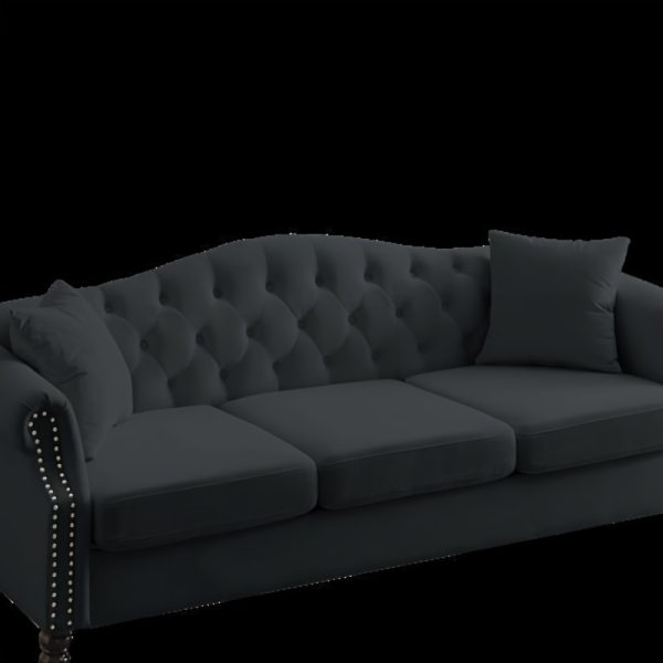 [Video] 79 Chesterfield Sofa Black Velvet for Living Room, 3 Seater Sofa Tufted Couch with Rolled Arms and Nailhead for Living Room, Bedroom, Office, Apartment, two pillows - Image 9