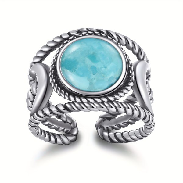 Moon Ring 925 Sterling Silver Turquoise Ring For Women Adjustable Triple Moon Statement Ring - Image 2