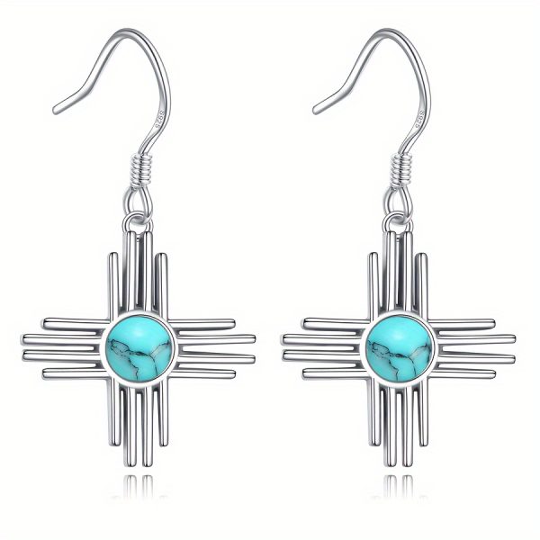 Zia Sun Symbol Earrings 925 Sterling Silver Moonstone/Turquoise Earrings New Mexico Jewelry For Women Mother - Image 6
