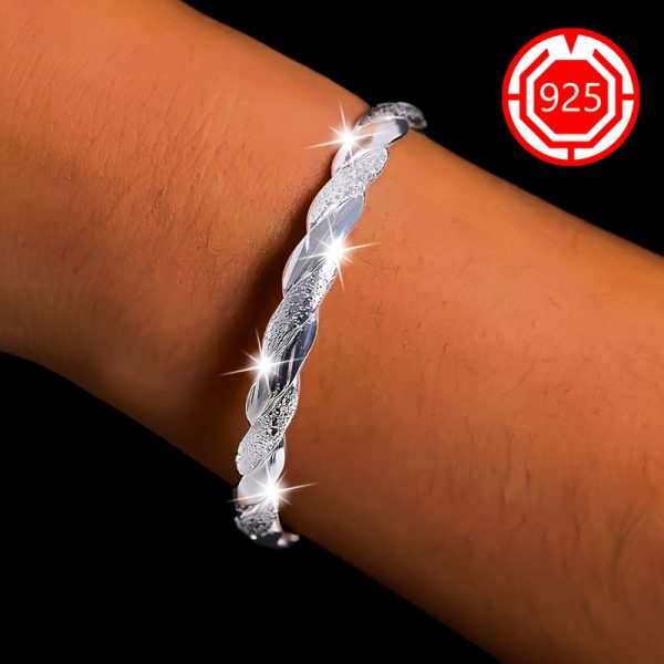 925 Silver Hypoallergenic Fashion Open Bracelet, One Pack, Ladies Interwoven Twisted Bracelet Frosted Niche High-end Hand Ornament, For Couples, Girlfriends, Gifts, Daily Wedding Banquets, Seaside Vacations, Thanksgiving Christmas, Anti-oxidation Packagin - Image 2
