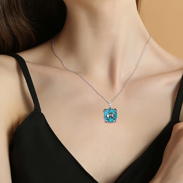 Turquois Horse Necklace For Women 925 Sterling Silver Genuine Turquoise Gemstone Horse And Women Pendant Horse Jewelry Gift Birthday Mother's Day - Image 2
