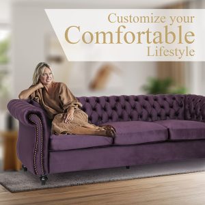 3-Seater Purple Velvet Sofa - Classic Design, Modern Elegance, Plush Comfort, Durable Craftsmanship, Perfect for Adding Sophistication and Style to Any Living Room