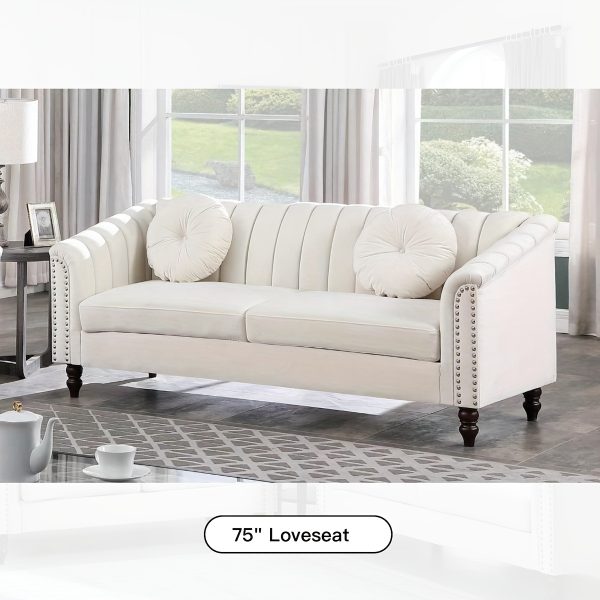 [The Yard]Chesterfield Sofa Set, Luxurious Flannel Upholstered Couch Set With Rolled Arms And Rivet Trim, 3-Piece Living Room Furniture Set Including Sofa, Loveseat, And Armchair, Button Tufted Cushions, Modern Classic Style Sofa For Home Or Office - Image 8