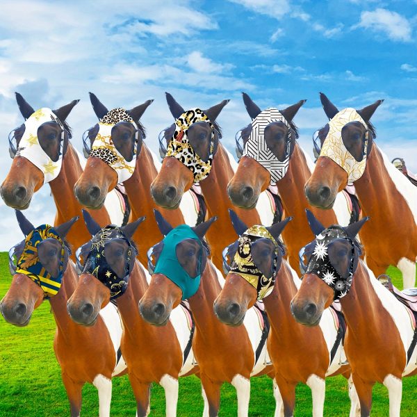 10pcs Horse Fly Masks, Soft And High Elasticity Comfort Fit With Ears, Breathable Equine Face Mask, Lycra Stretchable Horse Riding Supplies, Size Full (L) - Image 2