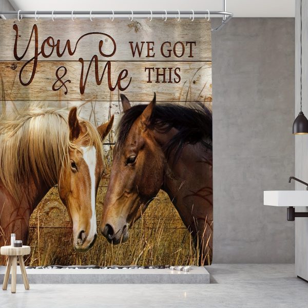 1pc/4pcs Horse Shower Curtain Set, Horse Facing Off Wood Backdrop Side with Inspirational Quotes Western Wild Animals Horse Print Pattern Shower Curtain, Non Slip Bath Mat Toilet Floor Mat, Farm Animal, 12 Plastic Hooks, 71x71in - Image 6