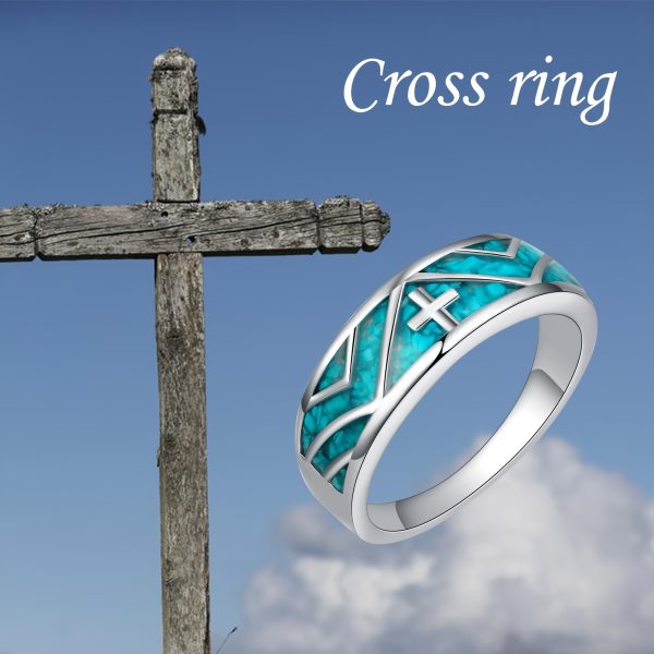 Stunning Turquoise Cross Ring - Bands with 925 Sterling Silver, Elegant Jewelry Gifts for Women and Men, Perfect for Any Occasion - Image 5