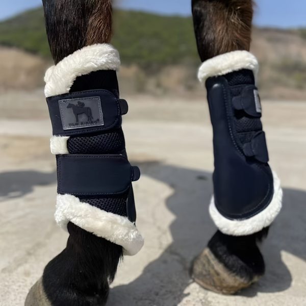 1 Pair EquiStar Horse Leg Protection Wraps - Breathable Mesh & Faux Leather, Quick-Fit for Training & Jumping, Impact Absorbing, Faux Leather, Sizes XL/L/M, for Horses, Without Battery - Image 4