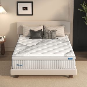 DIGLANT 14 Inch Medium Plush Hybrid Mattress, Supportive Memory Foam Mattresses with Individually Pocketed Coils Innerspring, Motion Isolation & Durable Support, Mattress In Box