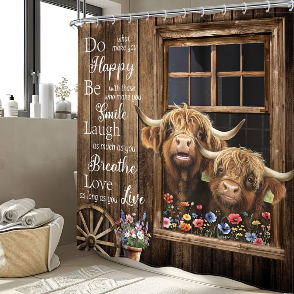 1pc/4pcs - Rural Highland Cow Shower Curtain Set, Including Waterproof Shower Curtain with 12 Plastic Hooks, Bathroom Non-slip Floor Mat, Toilet U-shaped Mat, Cover Mat, Fun Western Barn Door Inspirational Quotes Farmhouse Animal Bull Modern Bedroom Cool - Image 10