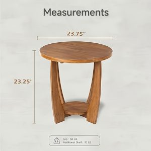 1pc Modern Rustic Farmhouse Round Wood End Table with Storage Shelf - Space Saving Accent Side Table for Dining or Living Room, Vintage Caramel Brown Finish, Wooden Leg Base