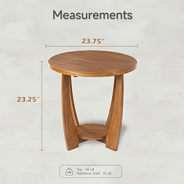 1pc Modern Rustic Farmhouse Round Wood End Table with Storage Shelf - Space Saving Accent Side Table for Dining or Living Room, Vintage Caramel Brown Finish, Wooden Leg Base