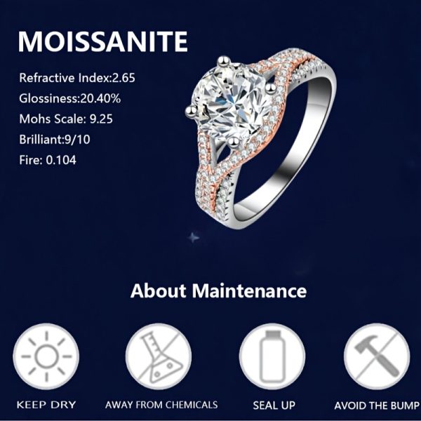 Elegant S925 Sterling Silver 2 Carat Moissanite Ring, Dual-Tone Design, Perfect for Engagement, Wedding, Anniversary, Birthday, Valentine's Day, Christmas - Includes Gift Box, Weighs About 3g, Moissanite, Romantic, Luxury, Travel Party, Grandma, Fashion T - Image 7
