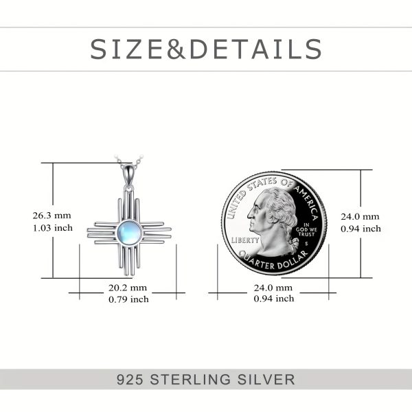 Zia Sun Symbol 925 Sterling Silver Necklace Exquisite Ladies Turquoise/Moonstone Pendant Jewelry For Women New Mexico Necklace For Mother's Day Christmas Birthday Gifts - Image 5