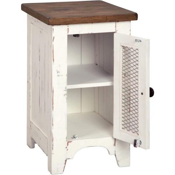 Wystfield Farmhouse Chair Side End Table with Cabinet Door for Storage White Brown with Distressed Finish - Image 3