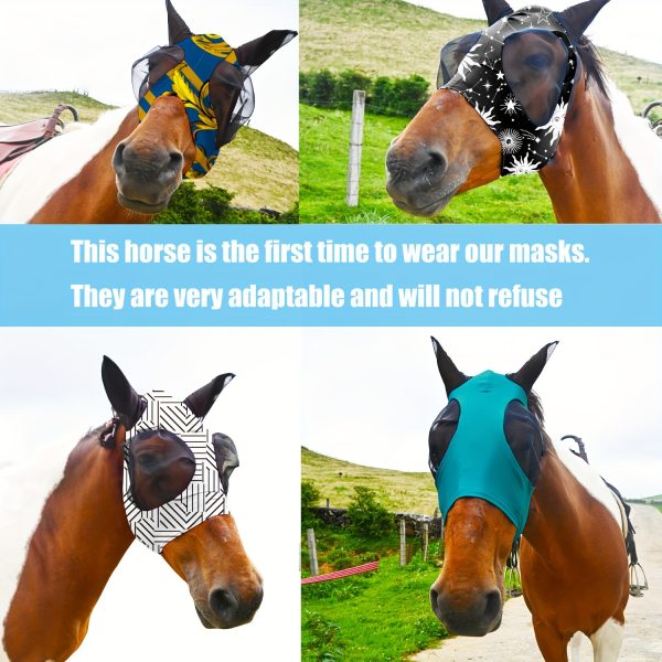 10pcs Horse Fly Masks, Soft And High Elasticity Comfort Fit With Ears, Breathable Equine Face Mask, Lycra Stretchable Horse Riding Supplies, Size Full (L) - Image 4