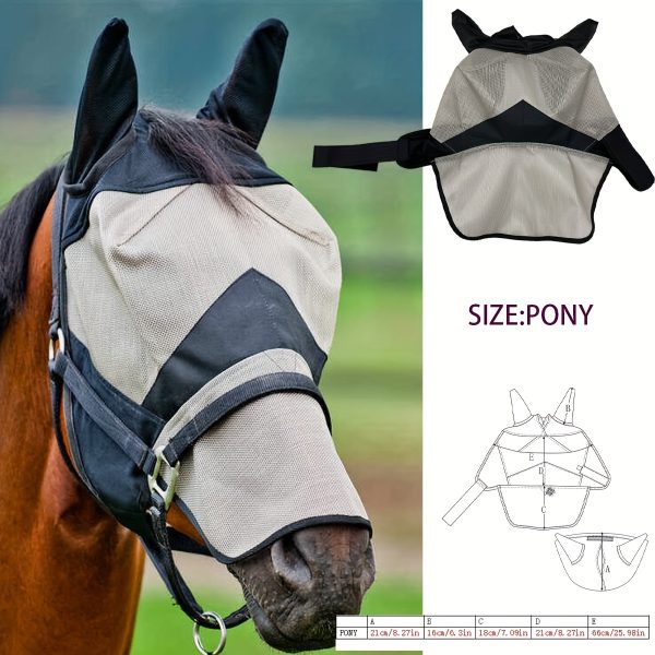 Equestrian Long Nose Fly Mask for Horses, PVC Breathable Mesh Protection with Adjustable Straps - Fly Repellent Horse Mask - Image 8
