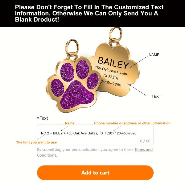 Customized Personalized Engraved Name Tags For Pet Cats And Dogs With ID, Name, Phone Number, Address, And Golden Label. Prevent Loss With Custom Pet Paw-shaped Dog Tags. Clear, Durable, And Non-fading For Customized Golden Pet Hanging Tags. - Image 4