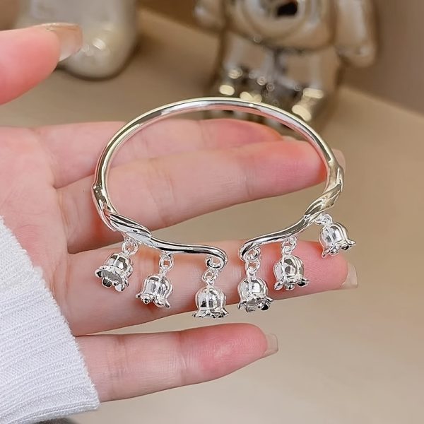 1pc Elegant Bohemian Style S999 Sterling Silver Open Cuff Bracelet, Charm Dangle Design, Lightweight 25g, Perfect for Daily Wear and Gifting, Valentine'S Day Suitable - Image 5