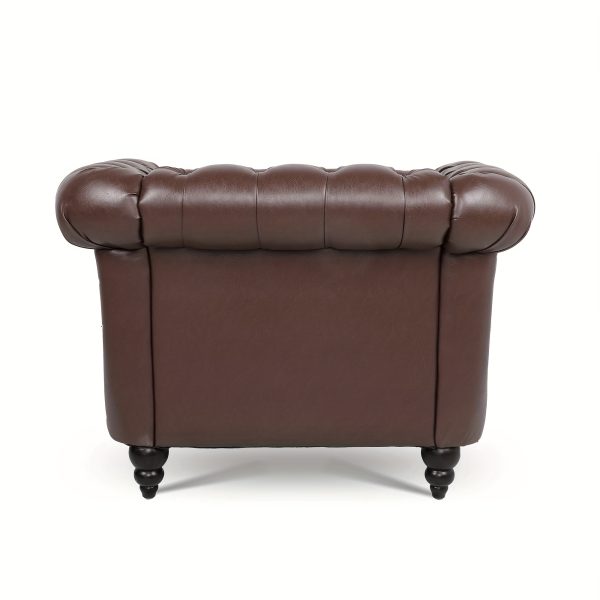 Wide Seat Wide Rolled Arm Sofa with Nailhead Trim And Wooden Legs, Retro Style Upholstered Single Sofa for Living Room, Bedroom, Dark Brown PU - Image 5