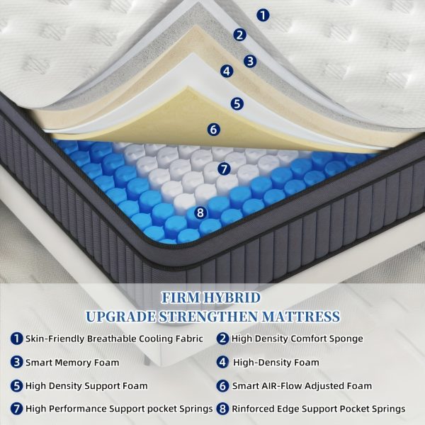 King Size Mattress, 12 Inch Hybrid King Mattress In A Box, with Memory Foam And Independent Pocket Springs King Size Mattresses, Medium Firm, Strong Edge Support, with Motion Isolation - Image 3