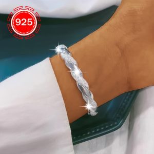 925 Silver Low Allergy Fashion Open Bangle, 1pc, Ladies' Fashion Interwoven Bangle Niche Design High-end Feeling Bracelet, Suitable For Couples, Best Friends, Gifts For Daily Weddings, Banquets, Beach Vacations, Thanksgiving, Christmas, Anti-oxidation Pac