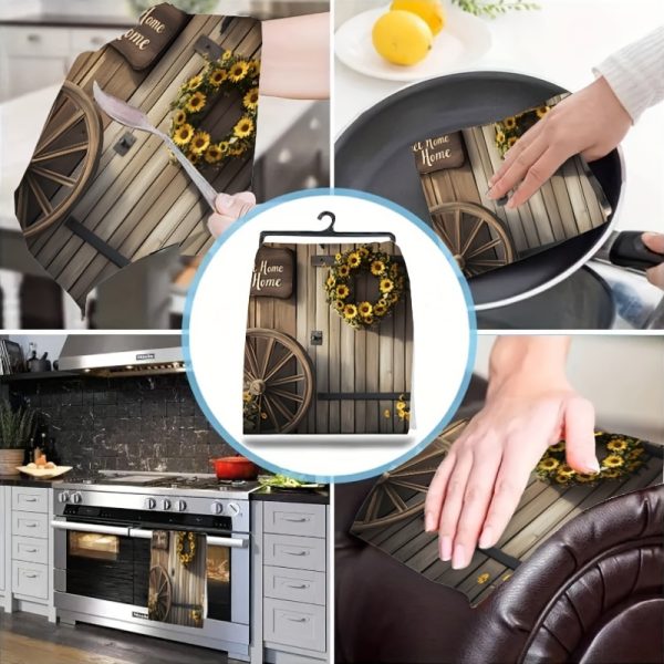 Rustic Sunflower "Sweet Home" Bathroom Set - 1pc/2pcs/4pcs/6pcs Polyester Shower Curtain with 12 Hooks, Water-Resistant Woven Bath Mat, Toilet Cover, Quick-Absorbent Towels, Fashion Themed Kitchen Dish Towel, Non-Bleach Care, Farmhouse Decor Accessories - Image 12