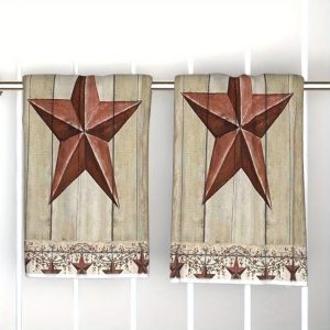 2pcs Set Rustic Star Soft Towels - 18x26" | Versatile & Decorative Kitchen, Bathroom, and Guest Room Towels | Durable Polyester, Colorful Country Style Accents