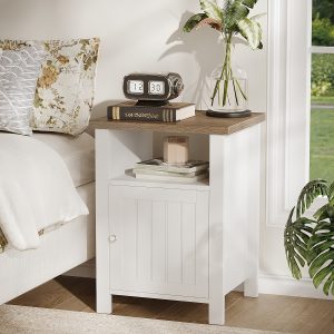 2pcs Rustic Farmhouse Nightstands, Solid Wood Legs, Engineered Wood Top, Space-Saving End Table with Open Storage Shelf and Hidden Compartment, Unfinished Hardwood Side Table for Bedroom and Living Room