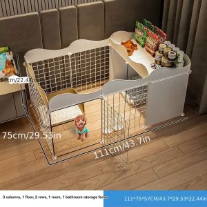 CozyPet Metal Fence Enclosure - Spacious Indoor Dog Cage with Door, One Bedroom, One Living Room, One Bathroom, Free Activity Space for Domestic Pets