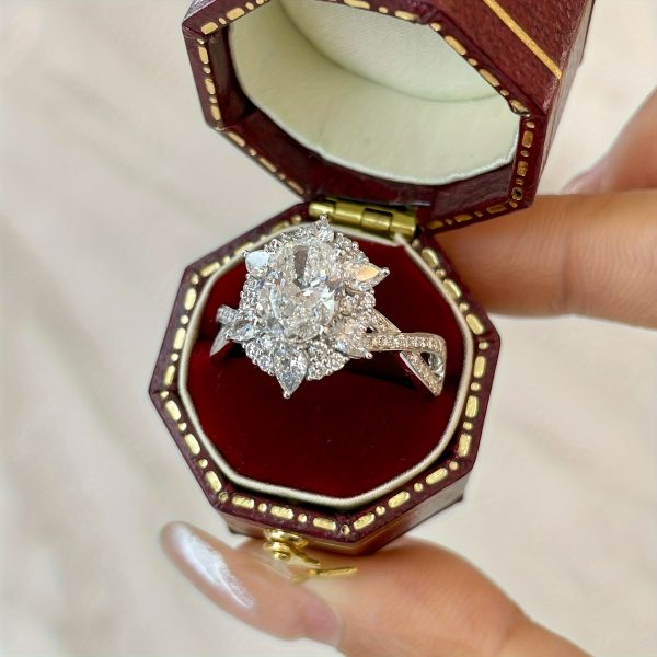 2ct Oval Moissanite Luxury Boho Style Engagement Ring - 1pc S925 Sterling Silver Plated, Hypoallergenic Cross Design - Exquisite Jewelry for Valentine's Day, 4.5g, with Elegant Gift Box - Image 2