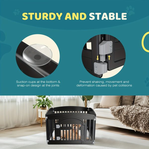 4 Panel/6 Panel Plastic Pet Playpen With Lockable Door And Non-Slip Bottom, 24 Inch High Durable Puppy Playpen Suitable For Small To Medium Pets, Portable Indoor Outdoor Puppy Pen, Lightweight Combination Dog Fence, Black/White - Image 5