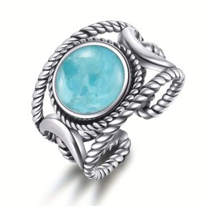 Moon Ring 925 Sterling Silver Turquoise Ring For Women Adjustable Triple Moon Statement Ring