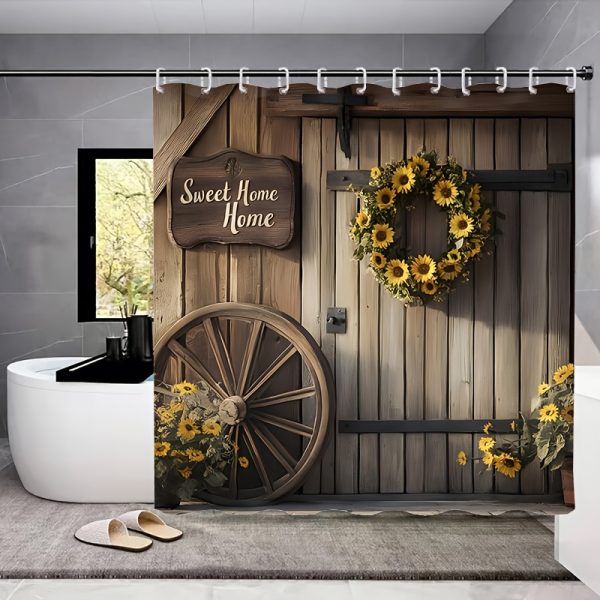 Rustic Sunflower "Sweet Home" Bathroom Set - 1pc/2pcs/4pcs/6pcs Polyester Shower Curtain with 12 Hooks, Water-Resistant Woven Bath Mat, Toilet Cover, Quick-Absorbent Towels, Fashion Themed Kitchen Dish Towel, Non-Bleach Care, Farmhouse Decor Accessories - Image 6