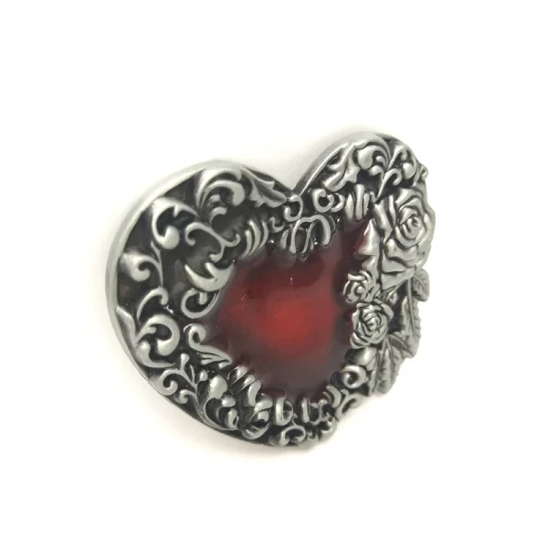 Casual Men Waist Hip Belts with Vintage Antique Silver Rose 3D Heart Red Stone Inlay Metal Buckle for Casual Jeans Male Accessor - Image 3