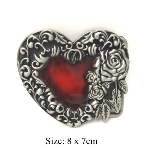 Casual Men Waist Hip Belts with Vintage Antique Silver Rose 3D Heart Red Stone Inlay Metal Buckle for Casual Jeans Male Accessor - Image 2