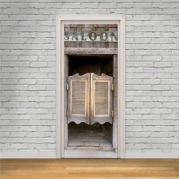 Western Cowboy Style Old Bar Door Saloon Wooden Door Stickers European Wall Sticker for Bedroom Living Room Decor Poster - Image 2