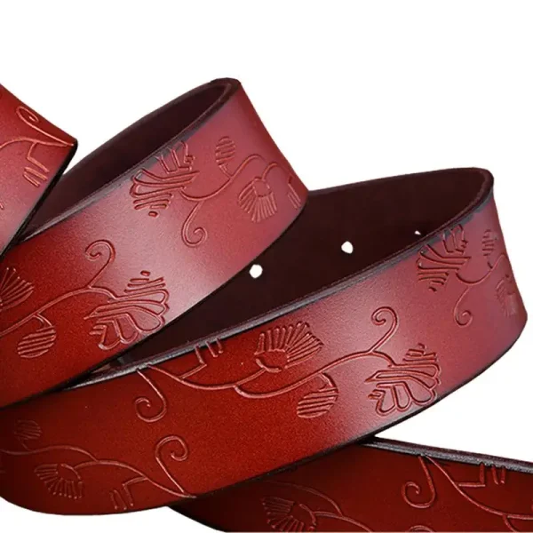 Fashion Wide Genuine leather belts for women Vintage Floral Pin buckle Woman belt High quality second layer Cow skin jeans strap - Image 6
