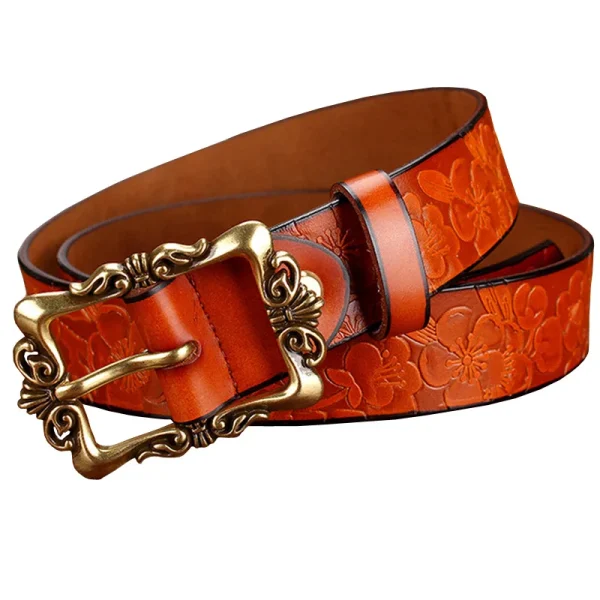 Fashion Wide Genuine leather belts for women Vintage Floral Pin buckle Woman belt High quality second layer Cow skin jeans strap - Image 2
