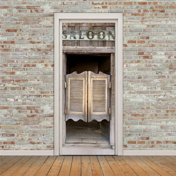 Western Cowboy Style Old Bar Door Saloon Wooden Door Stickers European Wall Sticker for Bedroom Living Room Decor Poster - Image 5