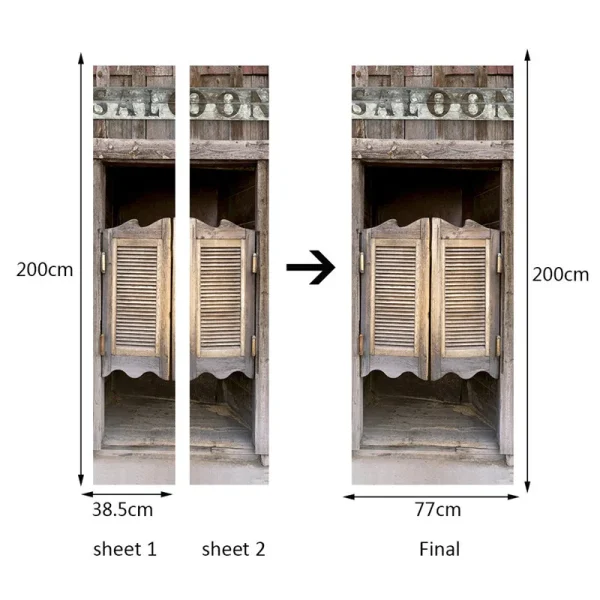 Western Cowboy Style Old Bar Door Saloon Wooden Door Stickers European Wall Sticker for Bedroom Living Room Decor Poster - Image 3