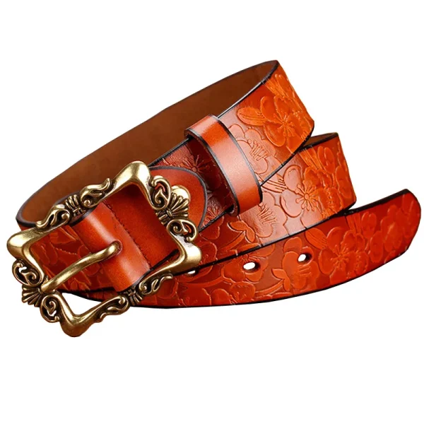 Fashion Wide Genuine leather belts for women Vintage Floral Pin buckle Woman belt High quality second layer Cow skin jeans strap - Image 3