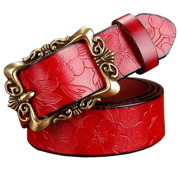Fashion Wide Genuine leather belts for women Vintage Floral Pin buckle Woman belt High quality second layer Cow skin jeans strap - Image 7